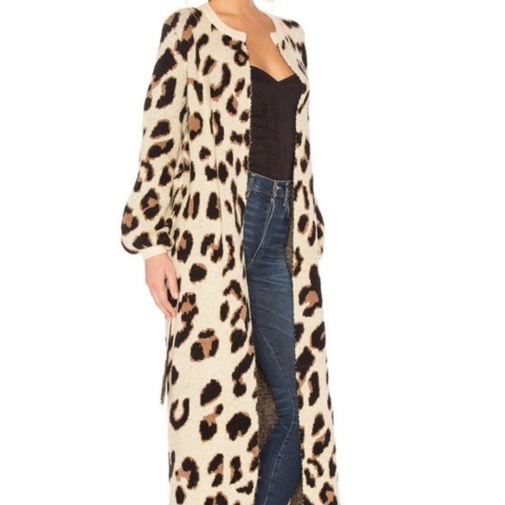 Lovers and Friends Speak Up Leopard Print Long Duster sweater Jacket